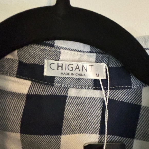 NWT Chigant Womens Navy White Buffalo Plaid Dress 3/4 Sleeve A-line sz Medium - Picture 5 of 8